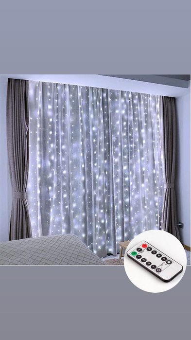 Продам Гирлянда Штора 3х2 пульт управления с крючками крепление Новая