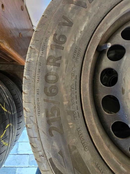 Set 4 Roți Complete 215/60 R16 cu Jante Tablă VW 5x112, anvelope Continental EcoContact 6 DOT 2022, Stare Ca Noi
