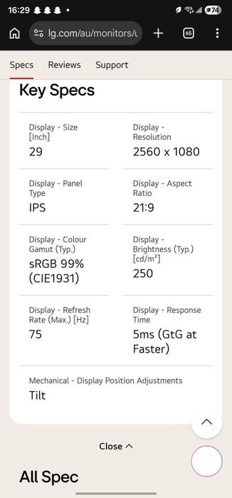 Monitor Lg Wide 29 inch 99% srgb