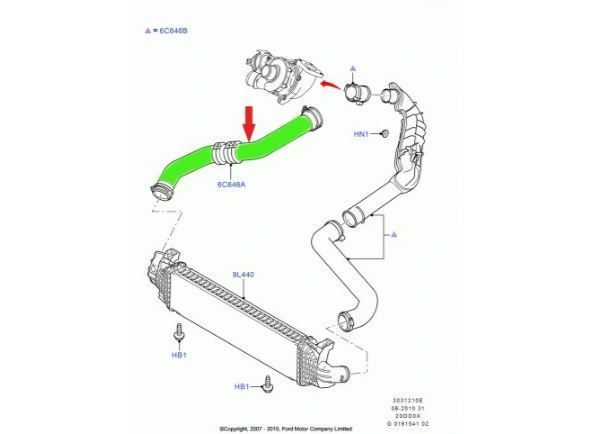 Furtun intercooler Ford Galaxy, 2006-2015; S-Max, 2006-2015 Motor 2.0 Tdci, Cauciuc, 55/55 Mm, Cu Coliere, OE: 1468764; 6g916c646f; 6g916c646fb; 7g916k683aa,