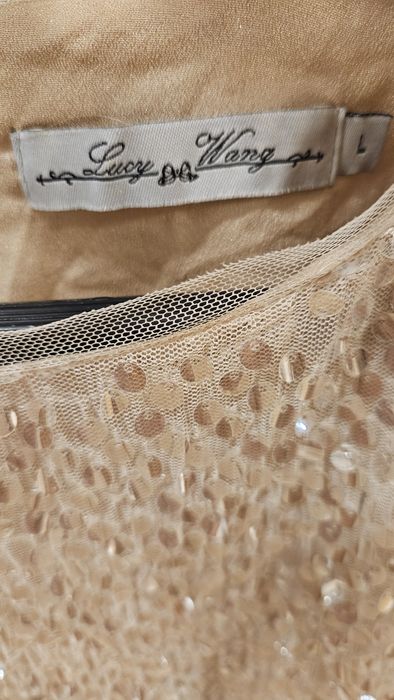 Рокля с пайети, златиста, къс ръкав, размер М