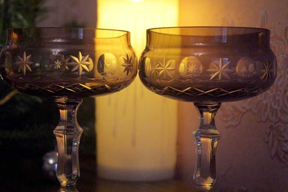 Красивые фужеры для шампанского. 6 штук. Редкий цветной хрусталь