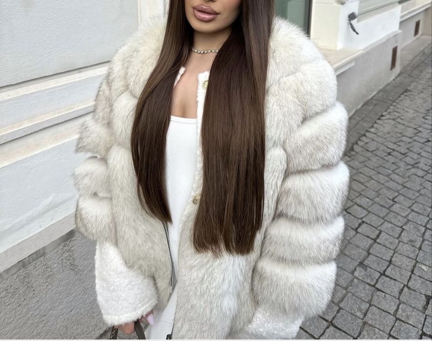 Haina de blana naturala de vulpe polara