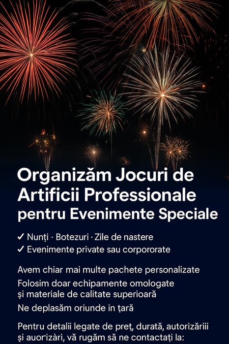 Organizăm Jocuri de Artificii Profesionale pentru Evenimente Speciale