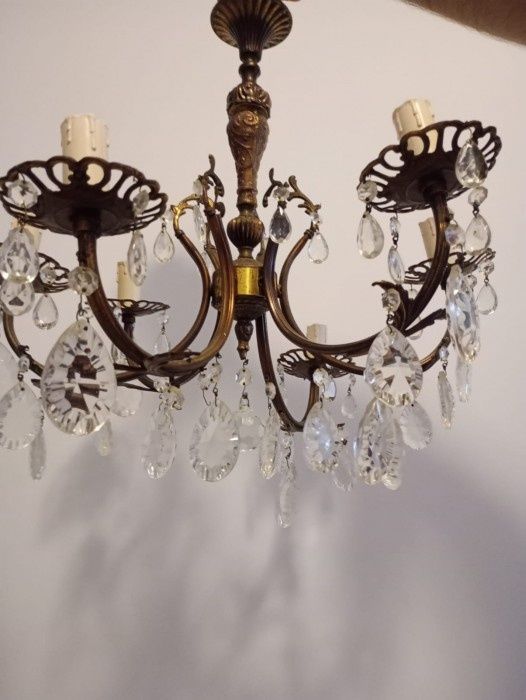 Candelabru din bronz și elemente cristal, piesa deosebita,h 50 cm diam