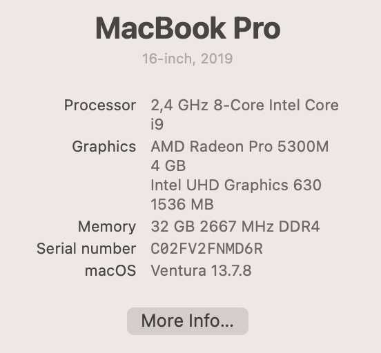 MacBook Pro 16" 2019 i9 8-Core 32/512 Radeon Pro