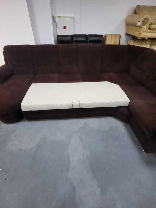 ПРОМОЦИЯ!!! Кафяв ъглов диван от плат с функция сън "PP-QL11014"