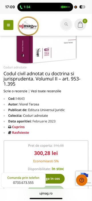 Vând Cod Civil ADNOTAT - Viorel Terzea