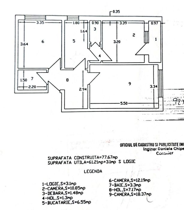 Apartament cu 3 camere, etaj 3, renovat total, VASLUI zona CENTRU-AURO