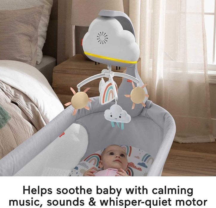Fisher-Price Rainbow Showers – Музикална въртележка за кошара и успокояваща нощна лампа