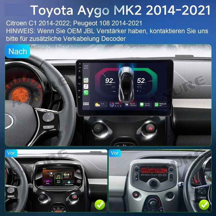 Мултимедия за Toyota Aygo Citroen C1 Peugeot 108 навигация DIN Android