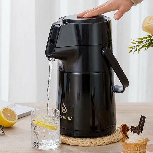 Термос для чая с помпой Jiayi, черный