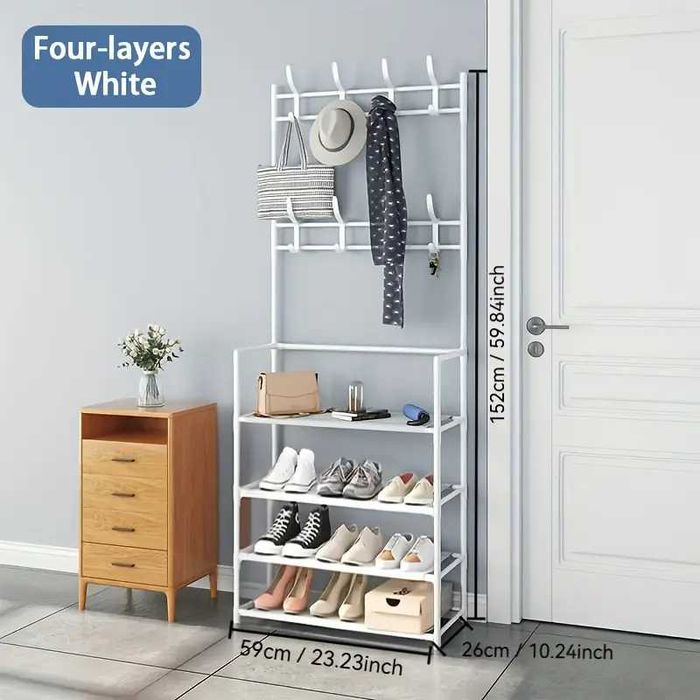 Eтажерка - стойка на 4 или 5 нива със закачалки и рафтове за обувки