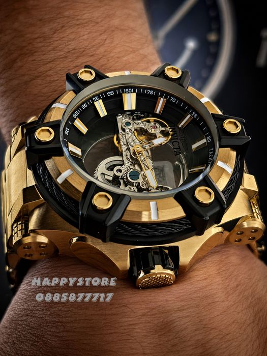 INVICTA Gunmetal Skeleton Gold 52 mm, Инвикта нов мъжки часовник