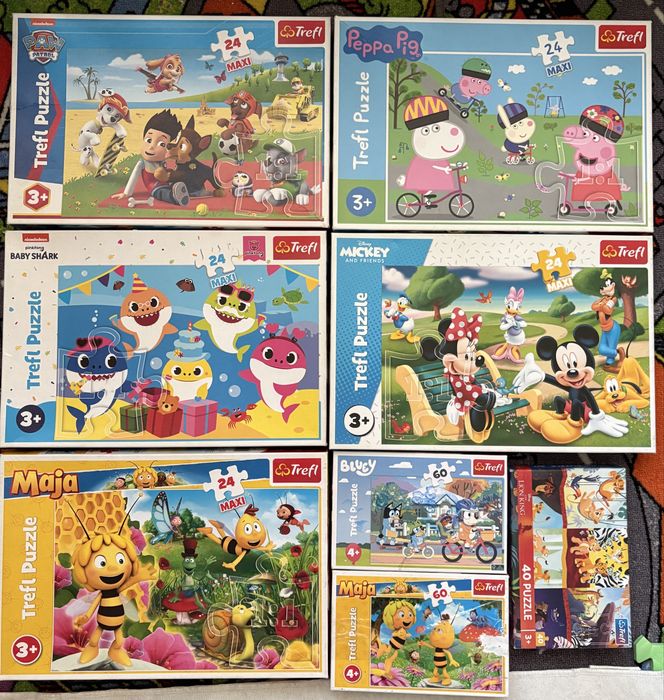 Puzzle Trefl 24 piese Maxi / 40 - 60 piese, Paw Patrol / Baby Shark / Maja / Peppa Pig / Mickey and Friends / Bluey / Maja / Lion King