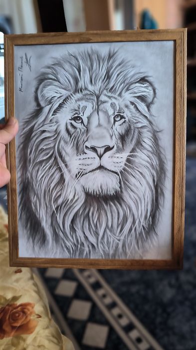 Лъв, Тигър, Леопард, цветя - графика