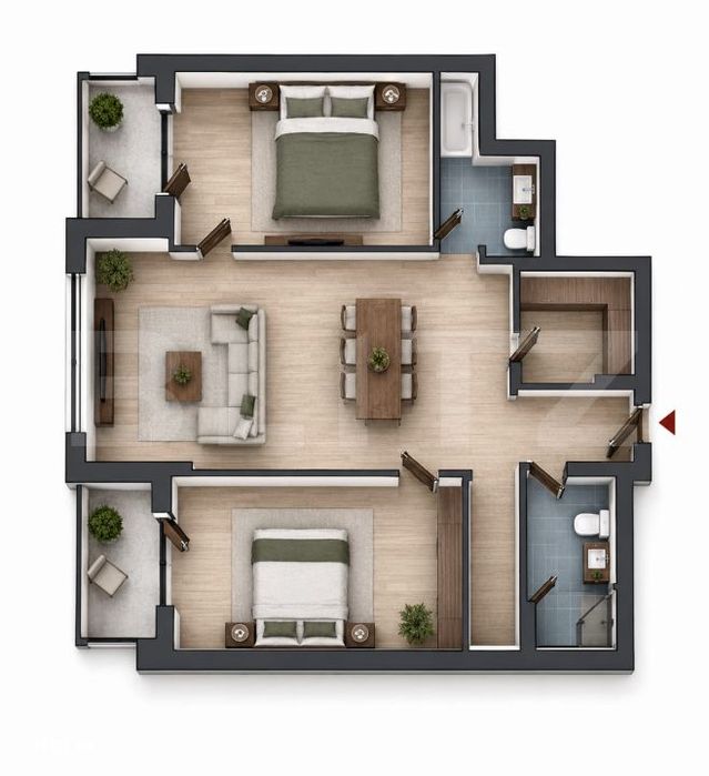 Apartament 3 camere, 82.30 mp, 2 bai, 2 balcone, CF, parcare, boxa, Zo — fotografia 1