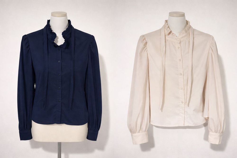 Set două cămăși-bluze, elegante, cu funda,bleumarin+alb, S(38)