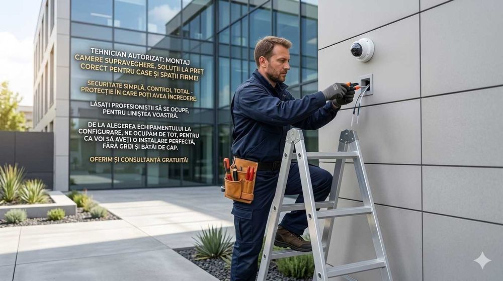 Tehnician Autorizat: Montaj Camere Supraveghere. Soluții complete pentru orice tip de spațiu: de la locuințe și birouri, până la hale industriale.