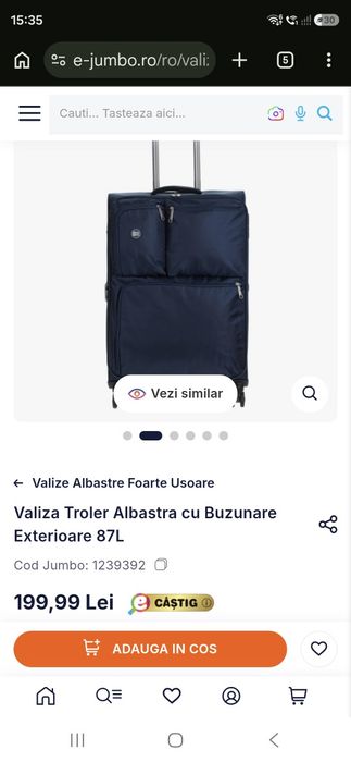 Valiza Troler Albastra cu Buzunare Exterioare 87L