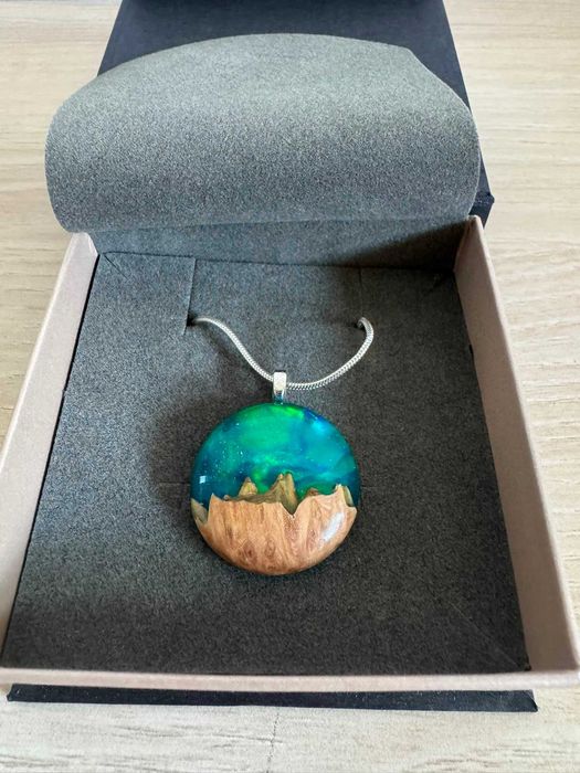 Colier Argint 925 cu Pandantiv Handmade din Lemn și Rășină – Wood All Good, Nou, în Cutie