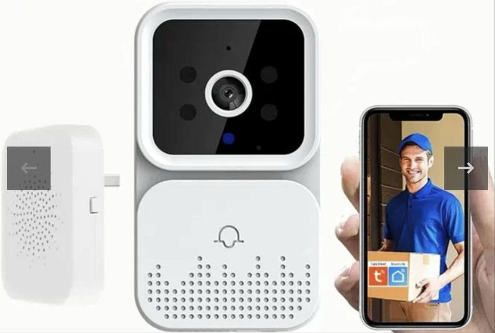 Sonerie usa inteligenta fara fir distanta 30m Wi-Fi, cu camera, schimbare de voce, stocare imagini in cloud, alb