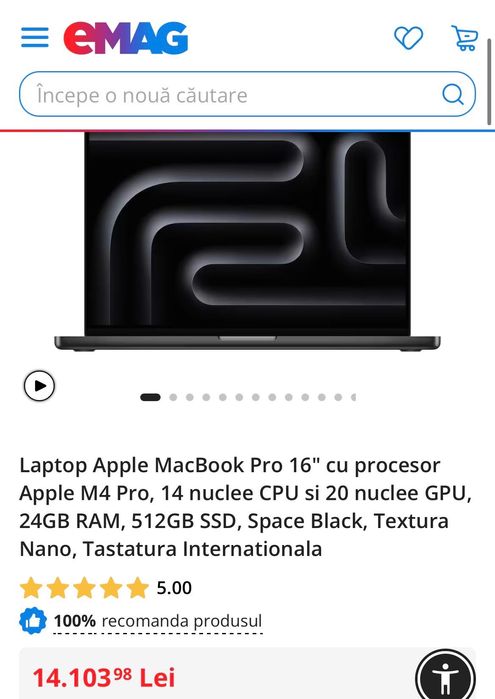 Laptop Apple MacBook 16” PRO M4 512 GB 24 GB RAM SIGILAT NOU Garanție Apple Air 13 14 15