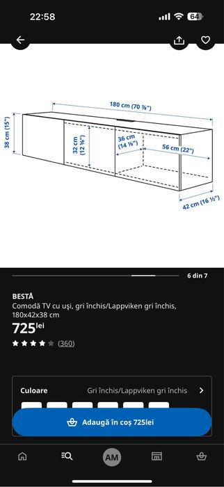 Comoda TV gri inchis cu usi