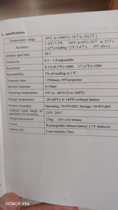 Промышленный термометр с Bluetooth 1600°C