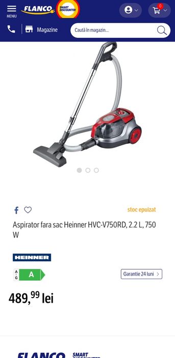 Aspirator heinner Ruby 750 fără sac