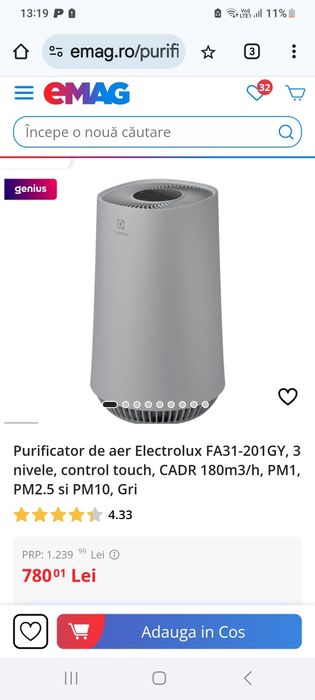 Vând purificator aer marca Electrolux