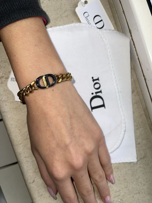 Черна гривна диор кристиан златна златиста неръждаема стомана бяла