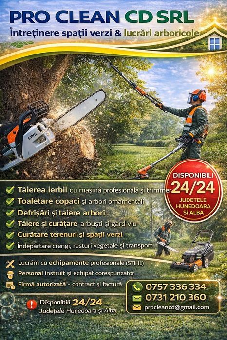 Tuns iarbă și toaletare pomi – curățenie curți și grădini