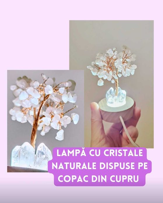 Lampă cu cristale de cuarț roz și transparent