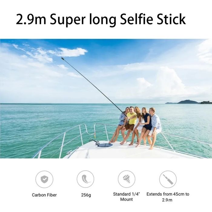 Selfie Stick Carbon Invisible,3M,Insta360 X5,X4,X3,X2,ONE,GoPro - NOU