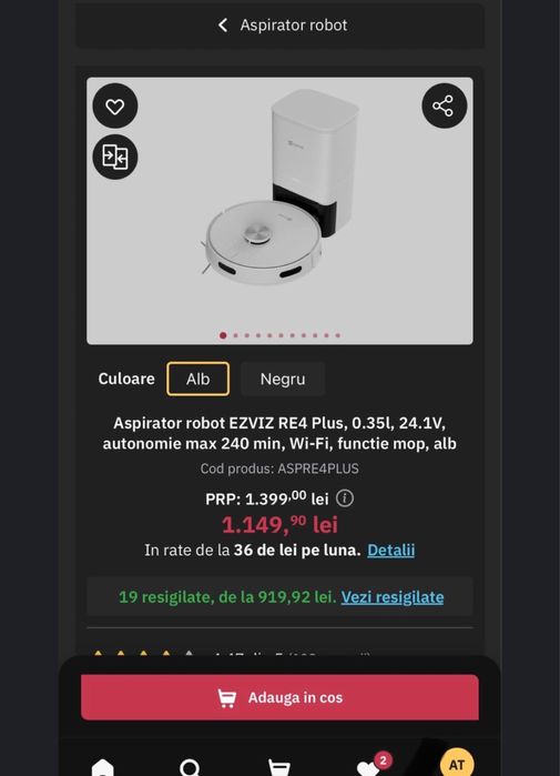 Aspirator robot EZVIZ RE4 PLUS,0,35l,autonomie maxim 240 minute