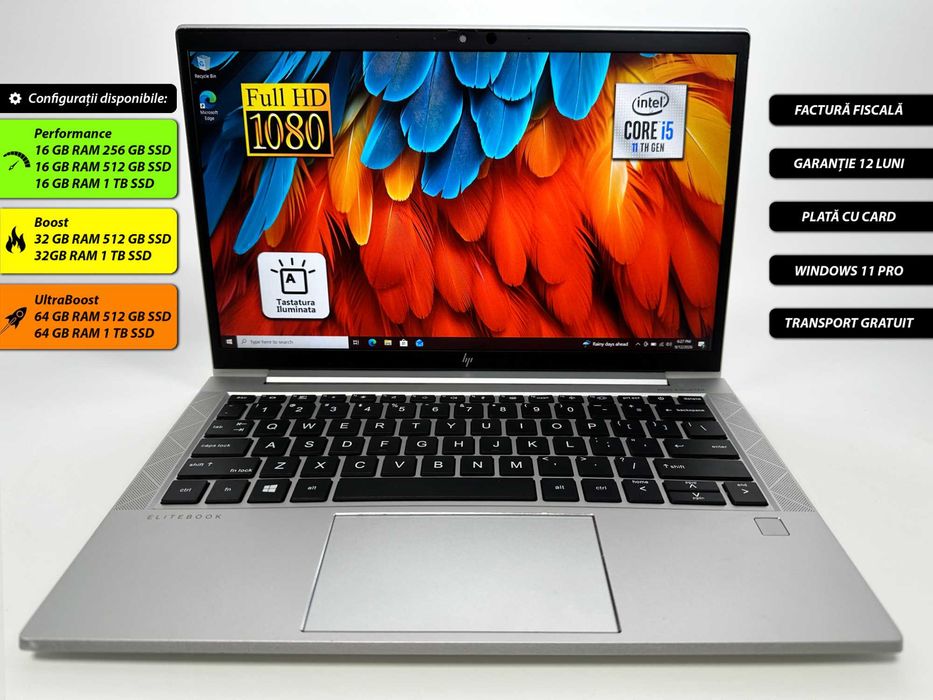 Laptop HP Elitebook 830 G8 Intel i5 1145G7 32 gb ram 256 gb ssd  Ecran 13 inch Full HD Design slim metalic Windows 11 Factura si Garantie 1 an