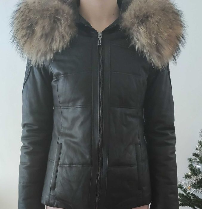 Зимно кожено яке - естествена кожа, с качулка
