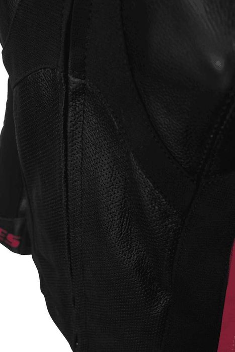 Geacă Moto Damă Piele cu Protecții Nivel 2, PES, Negru/Roz