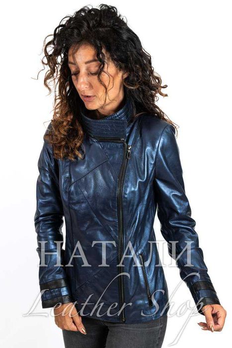 Дамско кожено яке Анжела Blue Neon