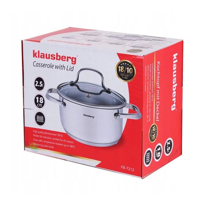 Oala din inox cu capac din sticla, 18cm 2,5litri, compatibila cu toate