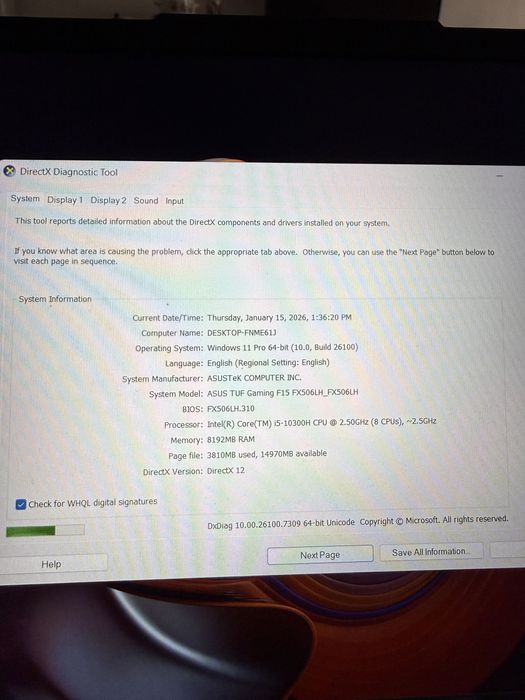 Asus tuf gaming f15