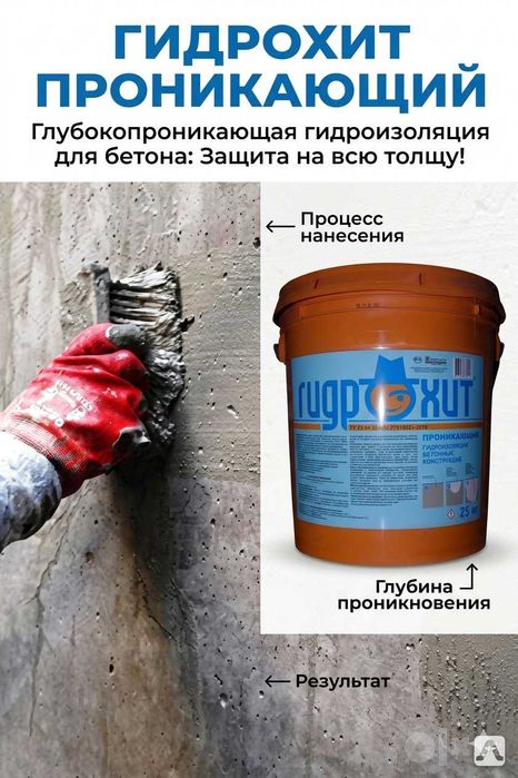 Гидрохит Проникающая гидроизоляция обмазочная для поверхности бетона