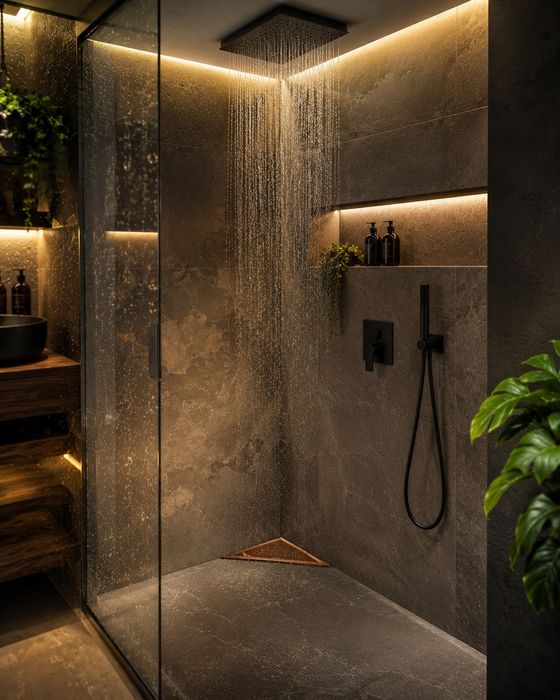 Sifon triunghiular modern pentru cabina de duș, bronz elegant