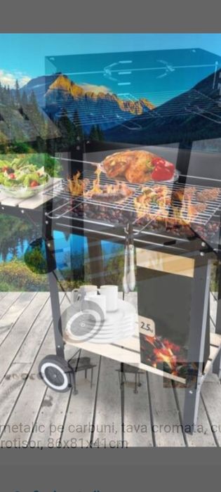 Gratar nou barbecue mobil cu spatiu depozitare