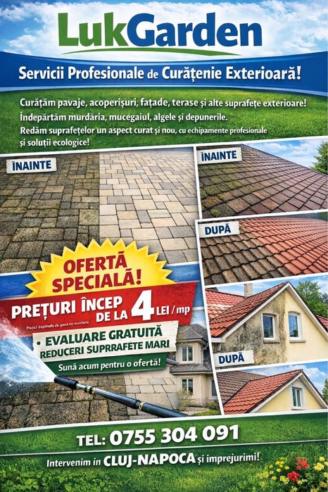OFERTĂ! Curățare pavaj, fațade și acoperișuri – de la 4 lei/mp | Cluj