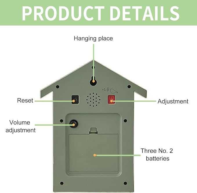 Ceas cu Cuc HAMON cu Sunet de Pasăre, Design Modern cu Pendul – Verde NOU