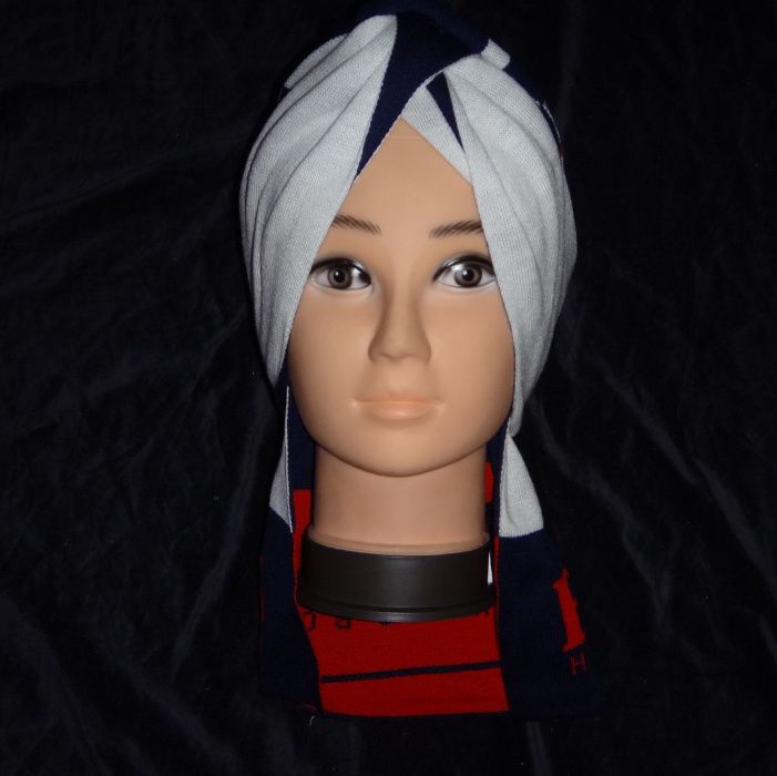 Set barbati fular fes 2 in 1 bumbac bleumarin alb rosu caciula unisex