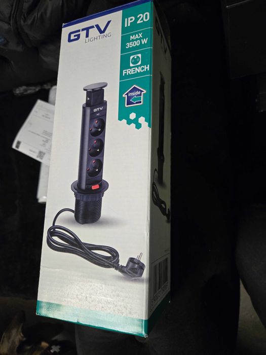 Разклонител за вграждане GTV, 3 гнезда Кабел, 1.5 м, Черен