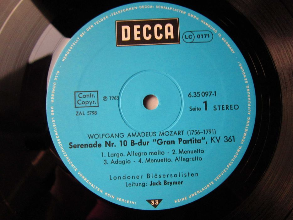 vinil rar Mozart Serenade Divertismente instr. suflat Jack Brymer 1978